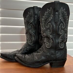 Lucchese Cowboy Boots. Size 9 1/2. Quilled Black Ostrich.